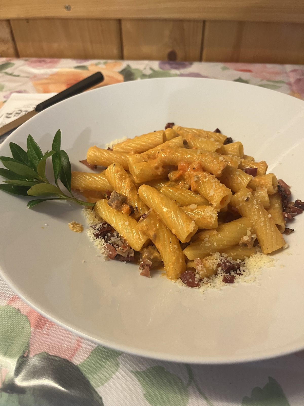 Plate of pasta served at a Dolomite refugio.